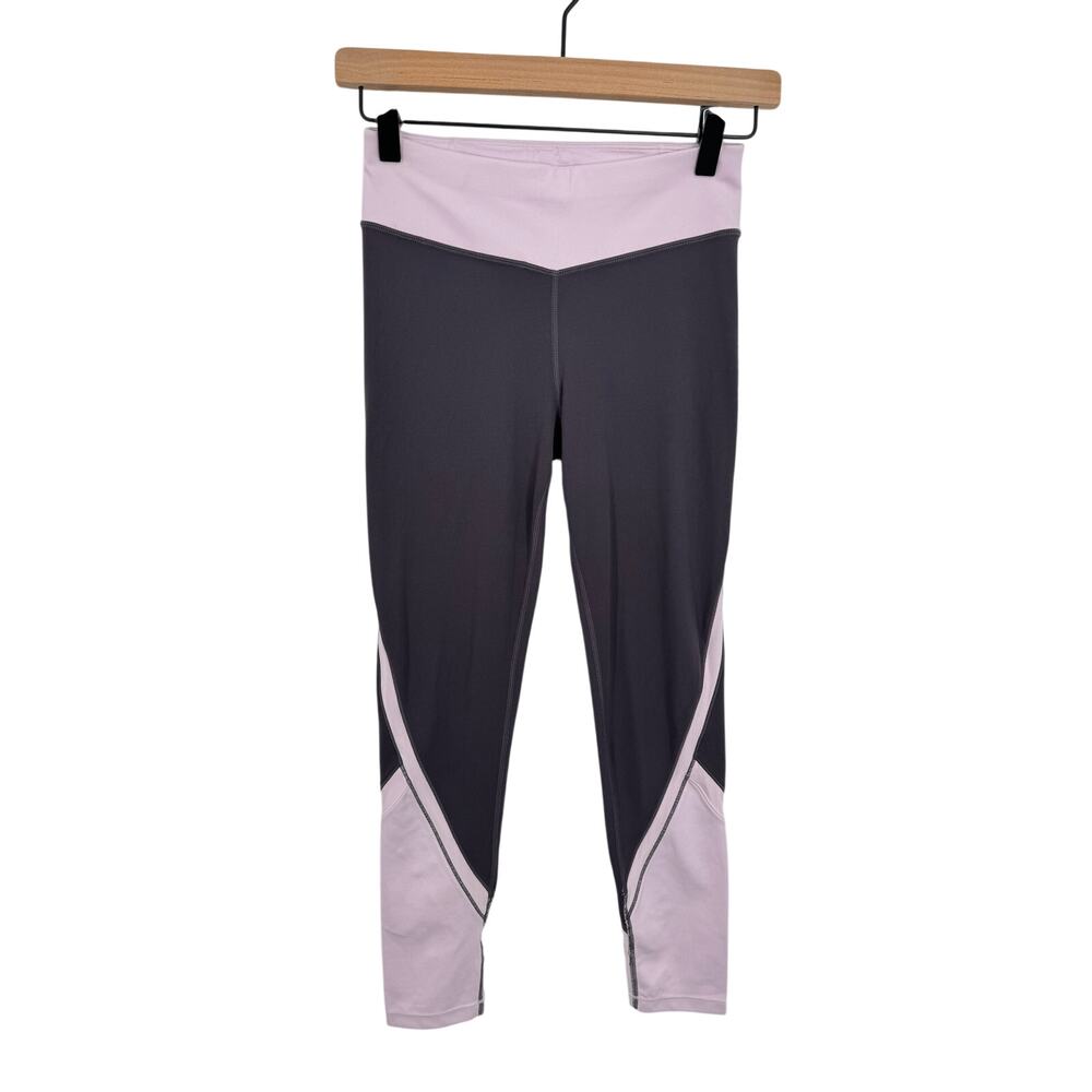 Athleta Girl leggings XL/14 Elevate high rise side panel tights pink gray NEW